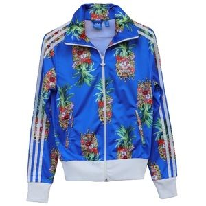 Rare Adidas Floral Pineapple Zip Up Trefoil Jacket